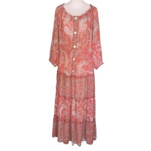 Figuerca & Flower Tiered Paisley Maxi Dress Mother of Pearl Button Sz 2X